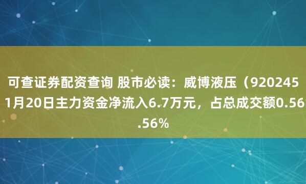 可查证券配资查询 股市必读：威博液压（920245）1月20日主力资金净流入6.7万元，占总成交额0.56%